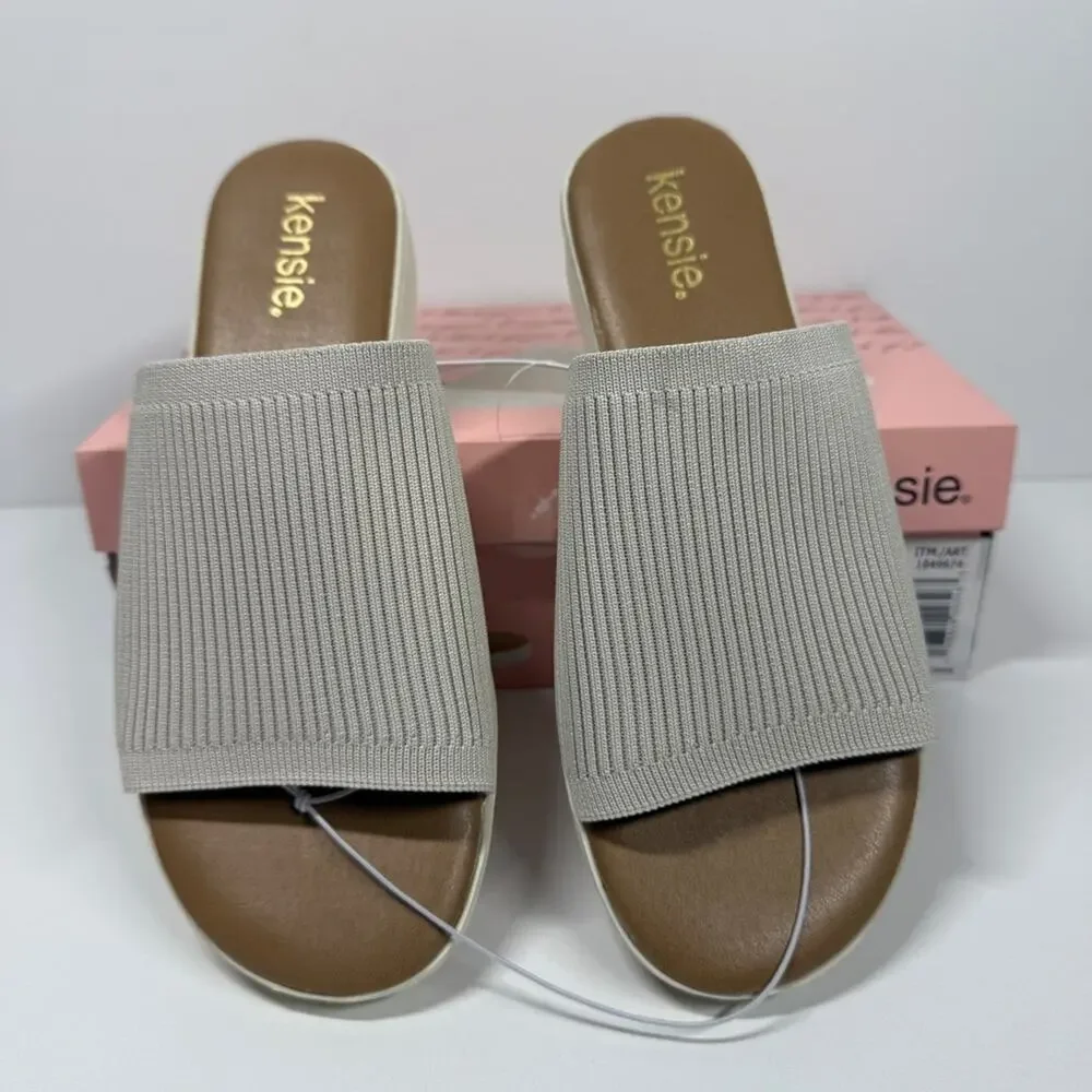NIB • Kensie Women's Ellie Beige Knit Wedge Sandals Size: 8